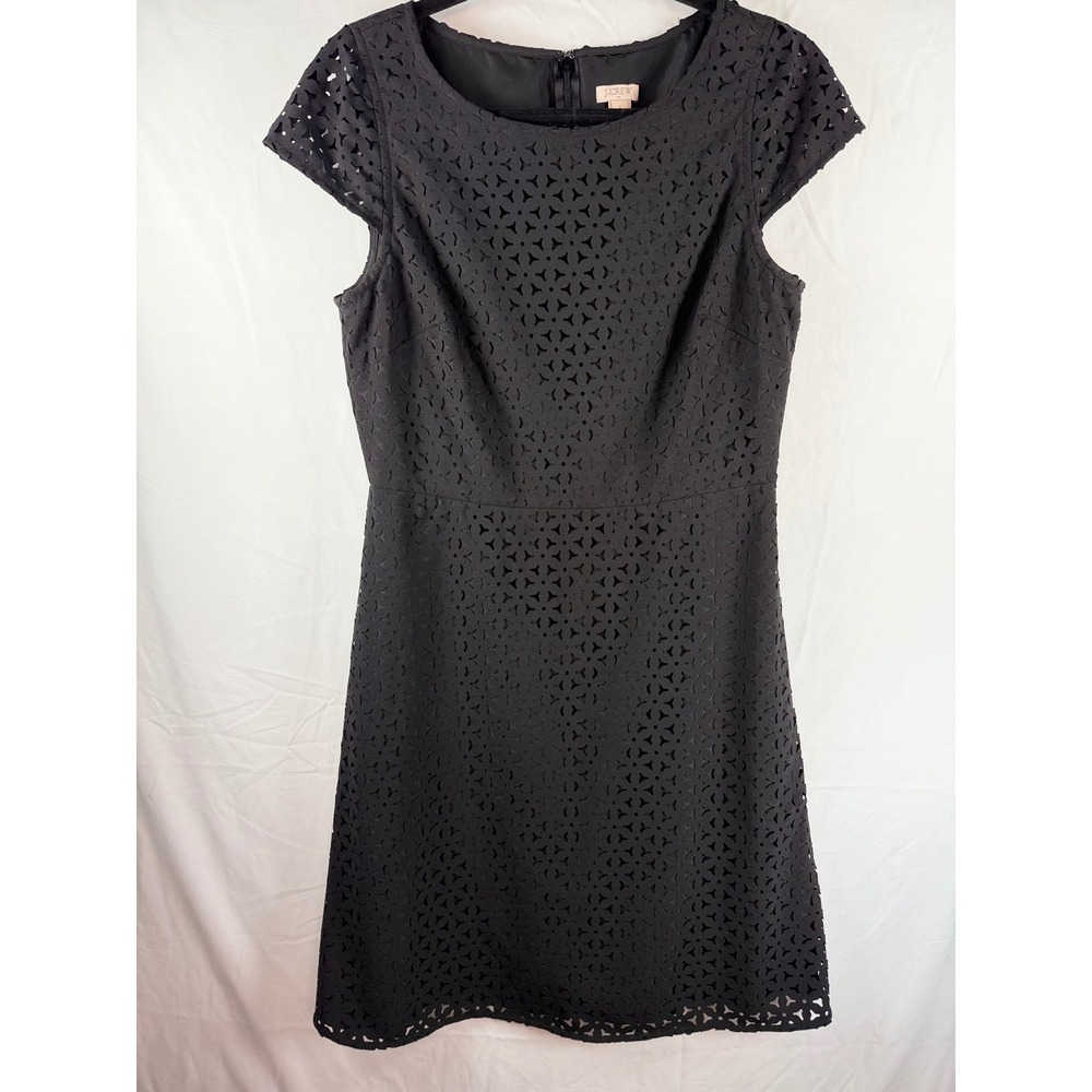 J.Crew Black‎ Laser Cut Eyelet Cap Sleeve A-Line Dress E8400 Size 8